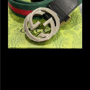 Gucci Men's Fabric Belt with Green and Red Accents